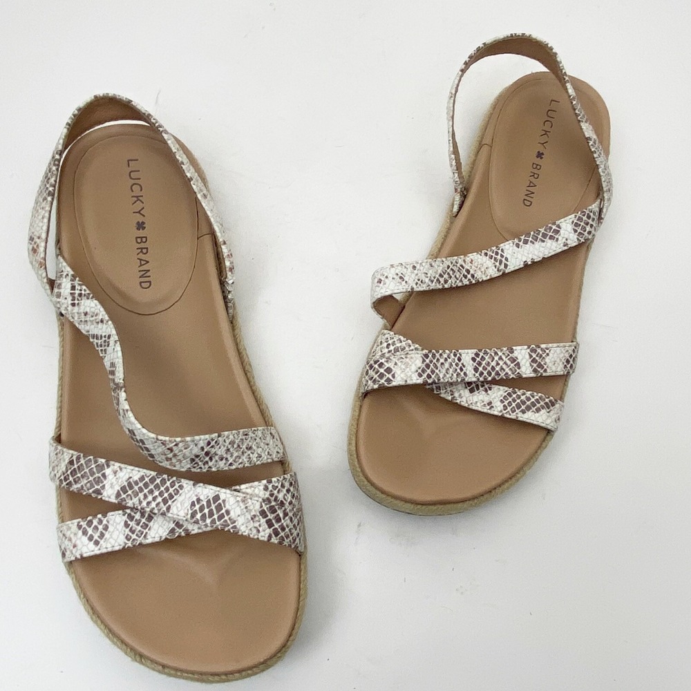 Lucky Brand Daedil Snakeskin Print‎ Espadrille Slingback Sandals Womens 7M Cream